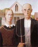Grant Wood american gothic oil painting